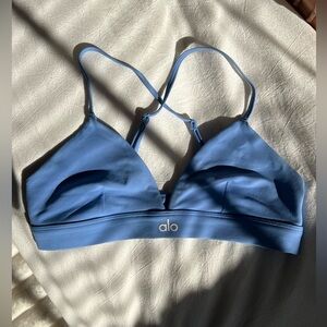 ALO Women’s Splendor Bra- Crystal Clear Blue/White, Size Small